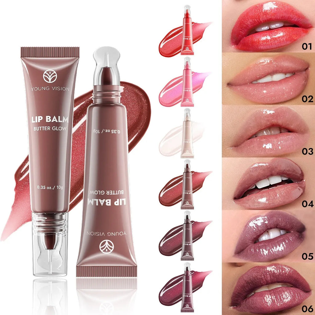 Modular plug hose lip gloss in six colour options with moisturising formula and 10g net content