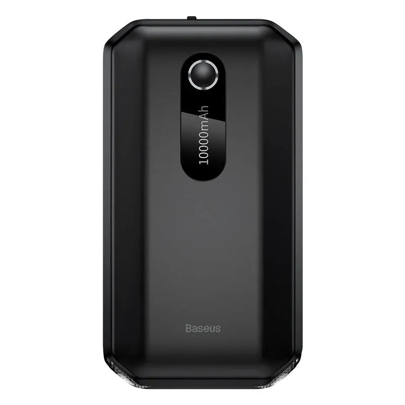 Vehicle mounted emergency lighter jump starter in black with 10000mAh battery and USB Type-C ports