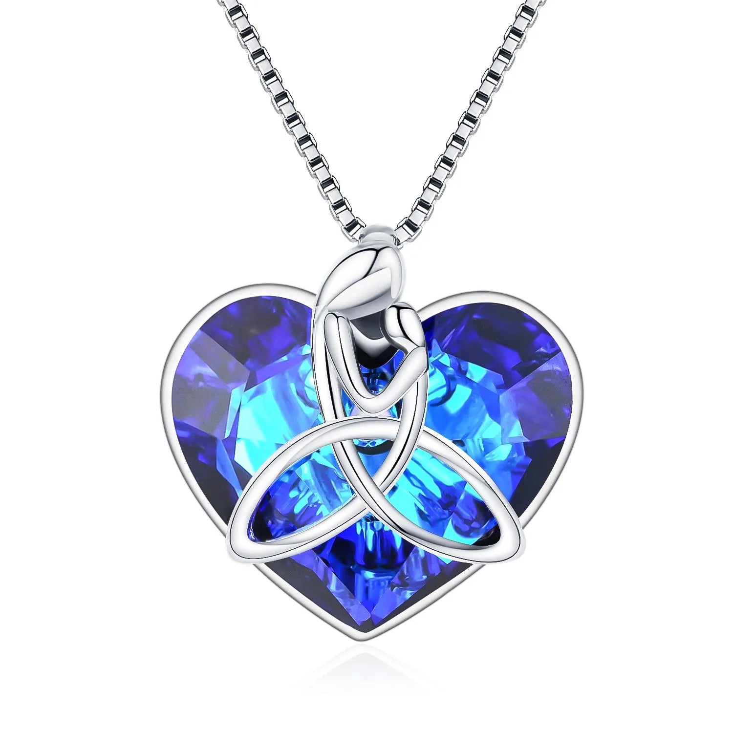 925 sterling silver Celtic knot love heart pendant with crystal stone, white gold plated, on chain