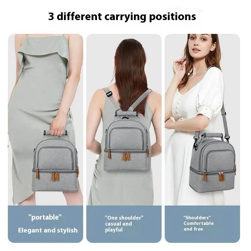 Grey Oxford cloth thermal insulation backpack with curved shoulder strap and polyester lining for home storage