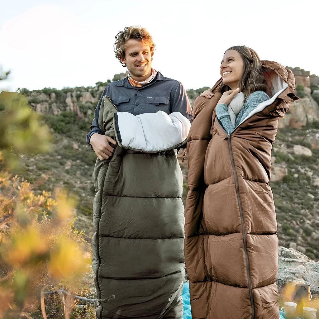 Naturehike envelope hooded sleeping bag in clay gray with hood and zipper, outdoor camping use