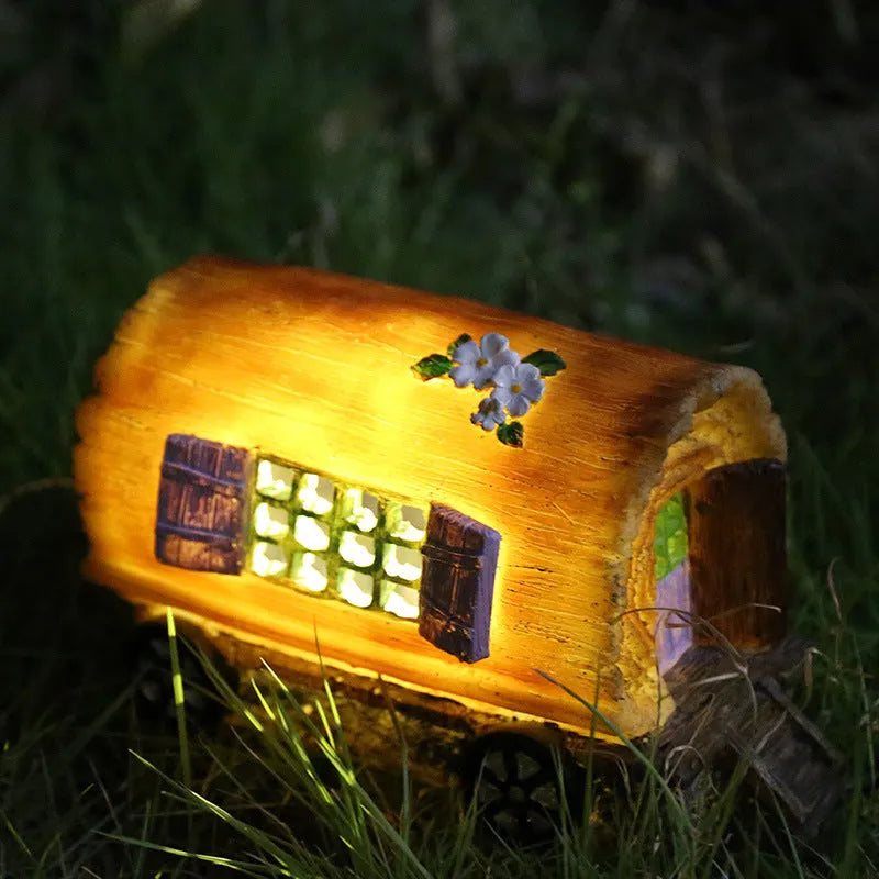 Wooden house solar garden light with LED, IP44 outdoor decorative light, 198x110x120mm, style A