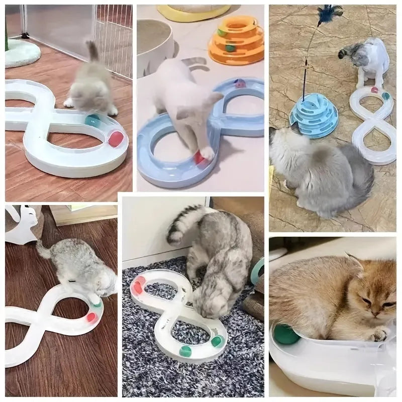 Interactive cat turntable track toy with spinning balls for feline entertainment