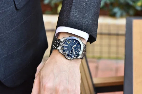 Men's mechanical watch PD-1617 with stainless steel bracelet and silver black dial