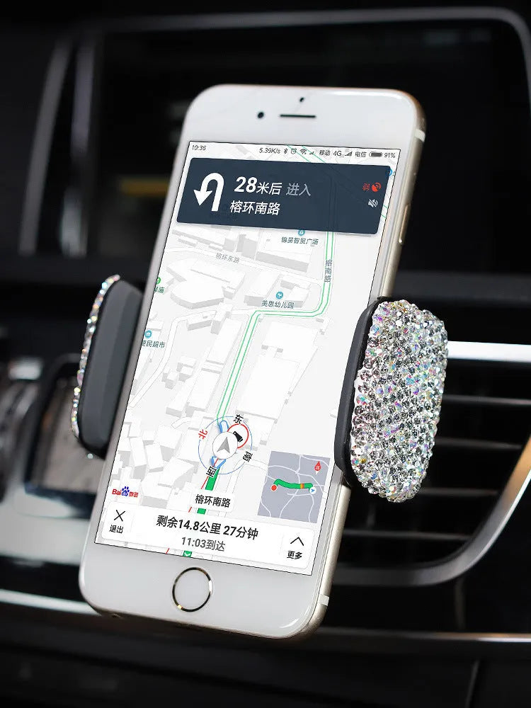 Crystal rhinestones phone holder car diamond style ABS plastic 9.5x7.5cm Black drill