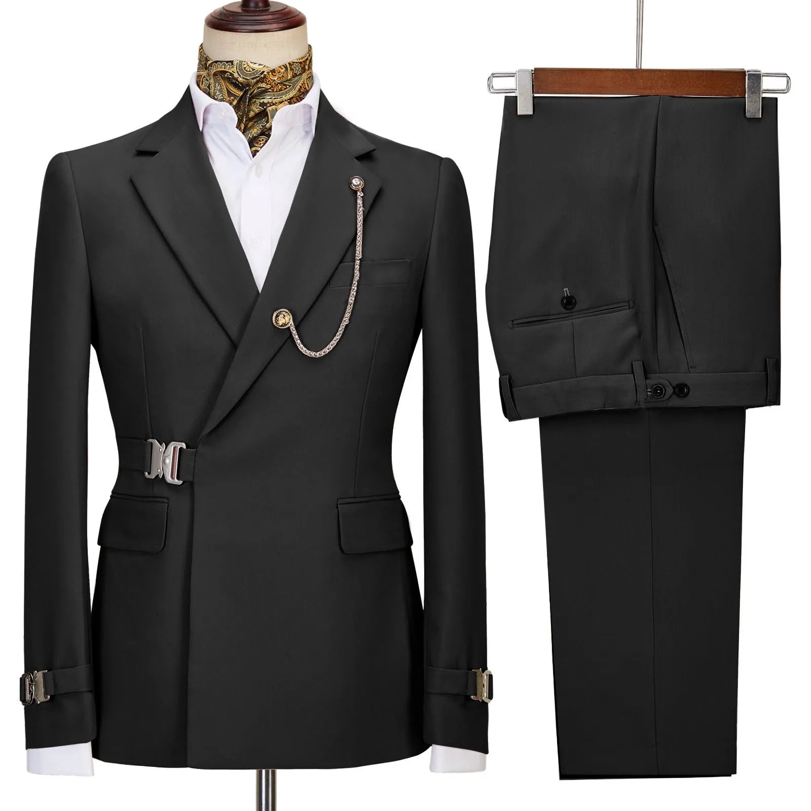 Men's fashion business casual suit in polyester, flat lapel collar, back vent, available in multiple colours
