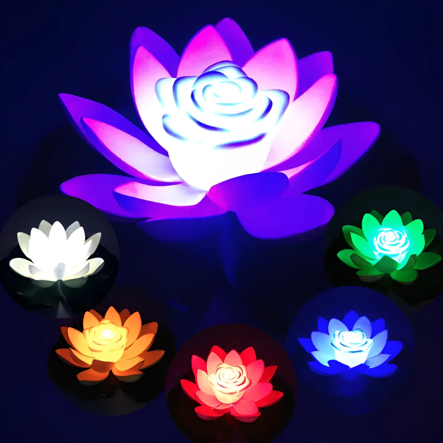 LED lotus lamp 18 cm EVA foam decorative light in white on a wooden table