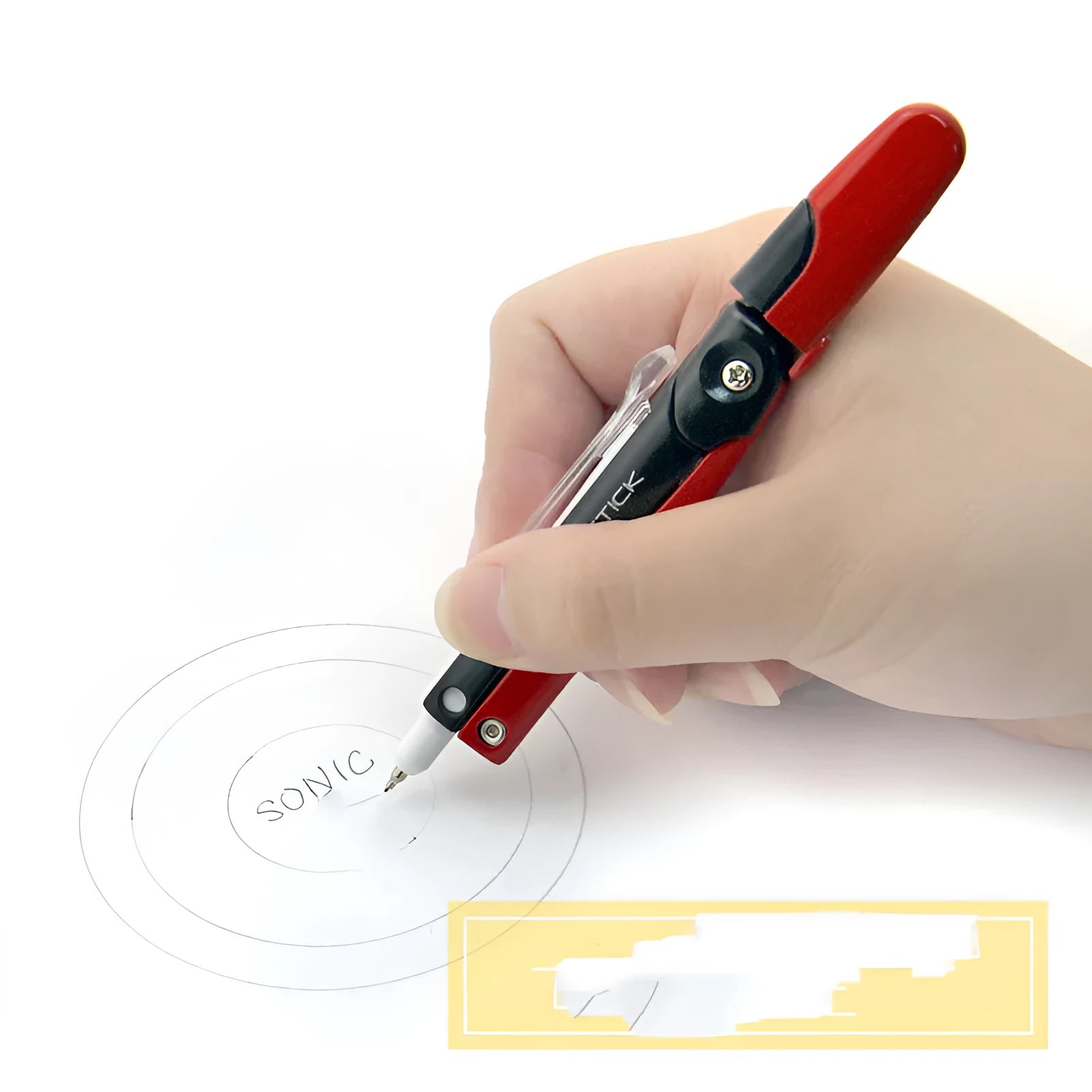 Automatic pen with protective compass cover in blue, pink, gold, grey, and red colours showing 122mm compact design