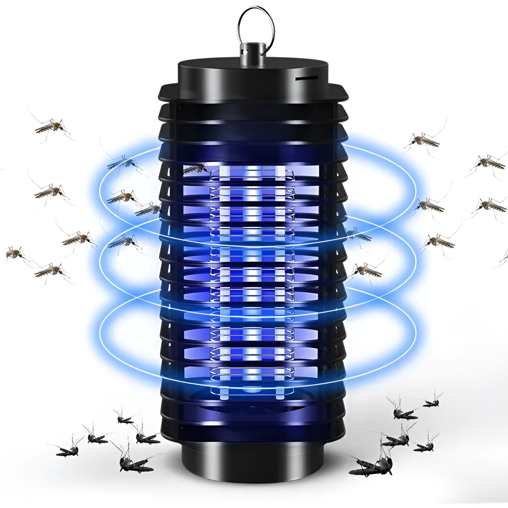 Black hanging electronic mosquito killer unit with metal grid and static palladium light