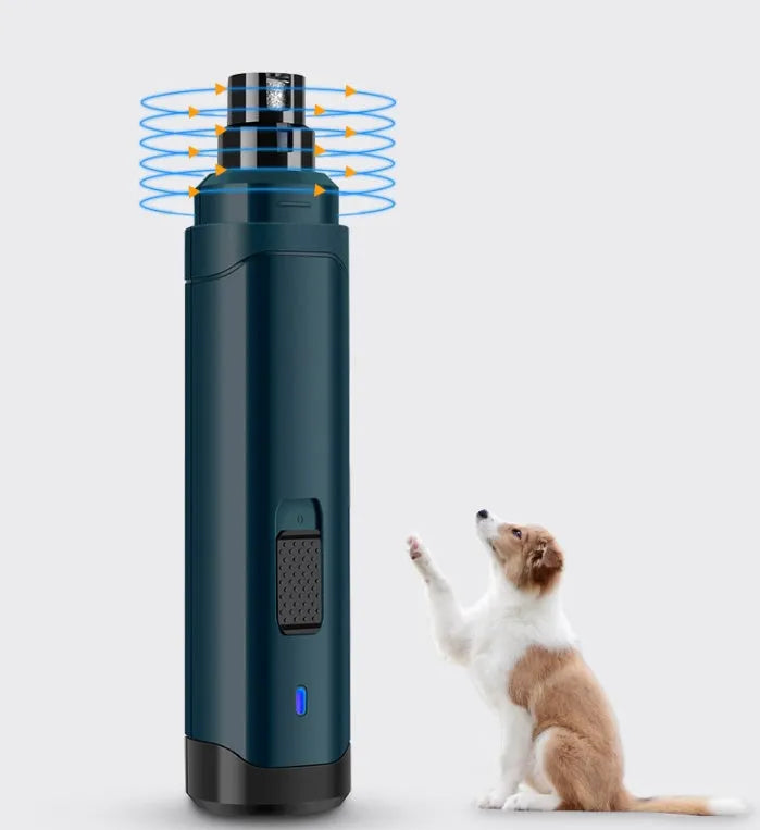 Blue pet electric nail polisher with 2 speeds and rough grinding wheel for dog and cat nail care