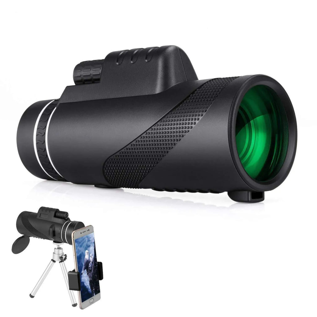 Black 40x60 monocular telescope with 144mm length, shown for birdwatching and outdoor use.