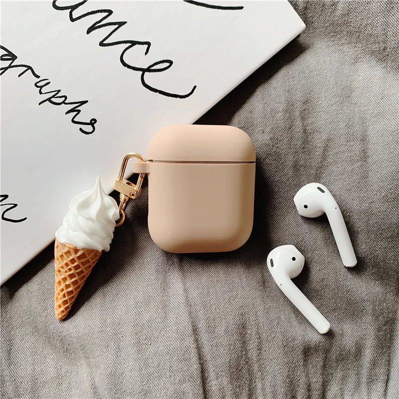 Colourful silicone cover case for Apple AirPods 2 wireless earbuds featuring a cylinder ice cream design.