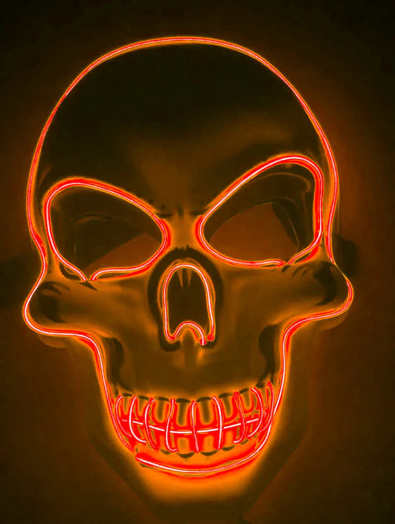 Halloween LED glow skeleton mask in blue with moulded plastic face fit and clip-on battery pack