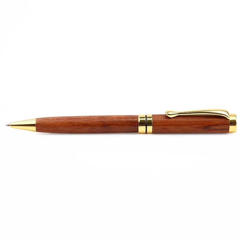 Wooden metal ballpoint pen with rosewood barrel on white background