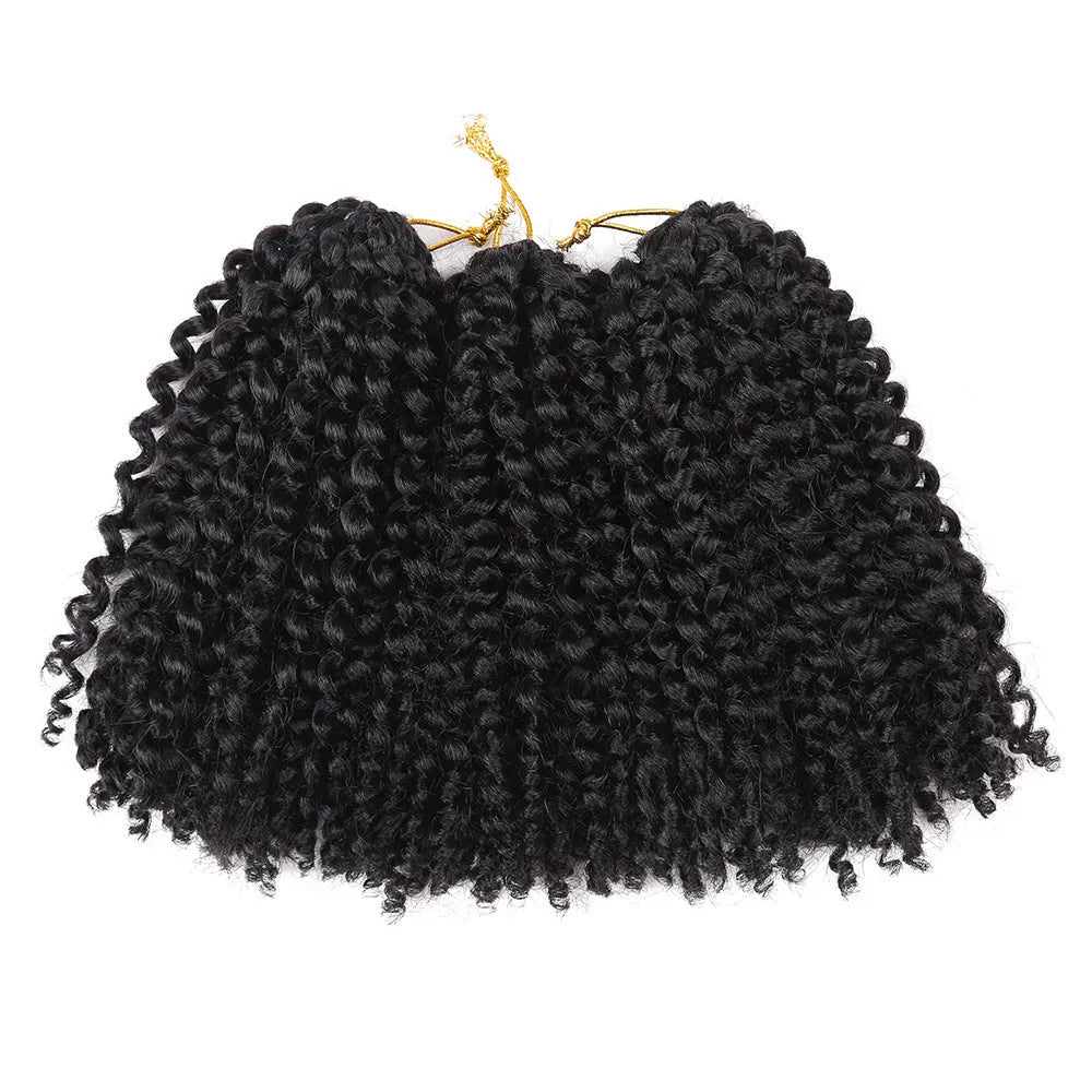 Crochet hair extension wig in black, 8 inches long, 3 strips with 60 roots, braiding style
