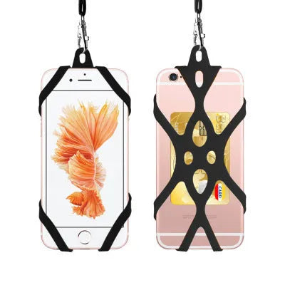 Silicone phone neckband strap 42cm shoulder strap harness in black on smartphone