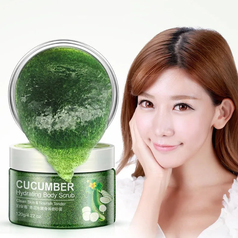 Cucumber Skin facial scrub in 150g packaging, green colour variant, with cucumber extract for gentle exfoliation