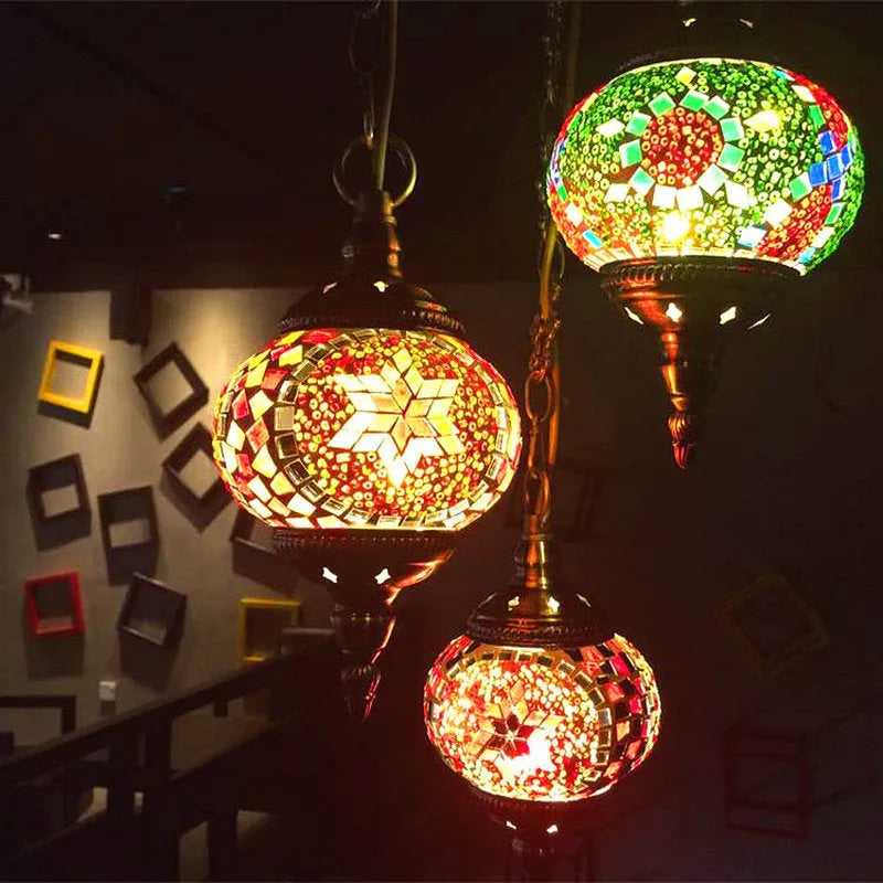 Turkish chandelier with glass lampshade, 1.2m adjustable length, 148mm shade and E26 E27 fitting