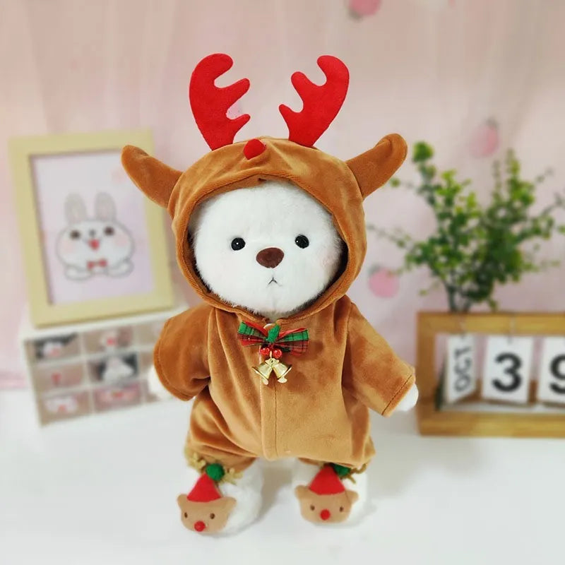 30cm Momo bear plush doll wearing a red plaid dress Christmas costume set with cloak
