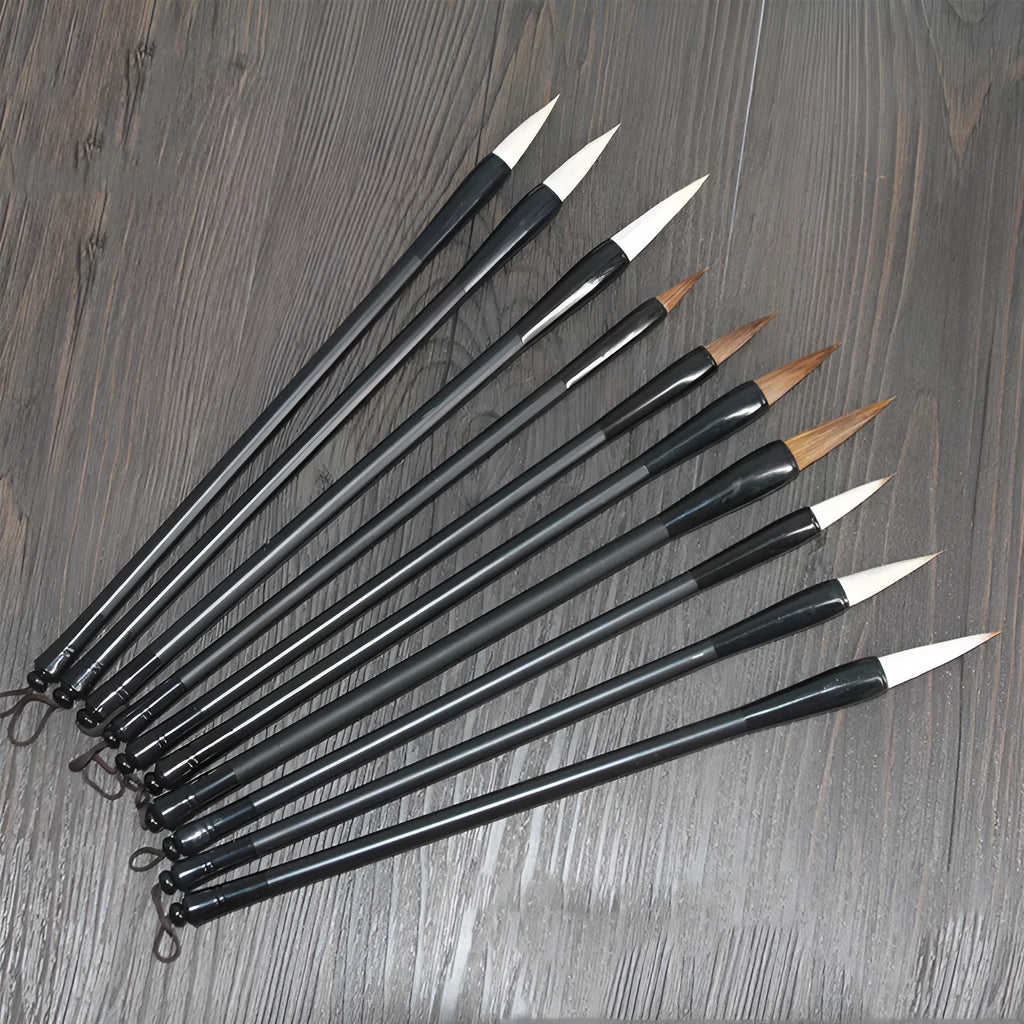 Student Chinese calligraphy brush with steel barrel and traditional wolf hair nib