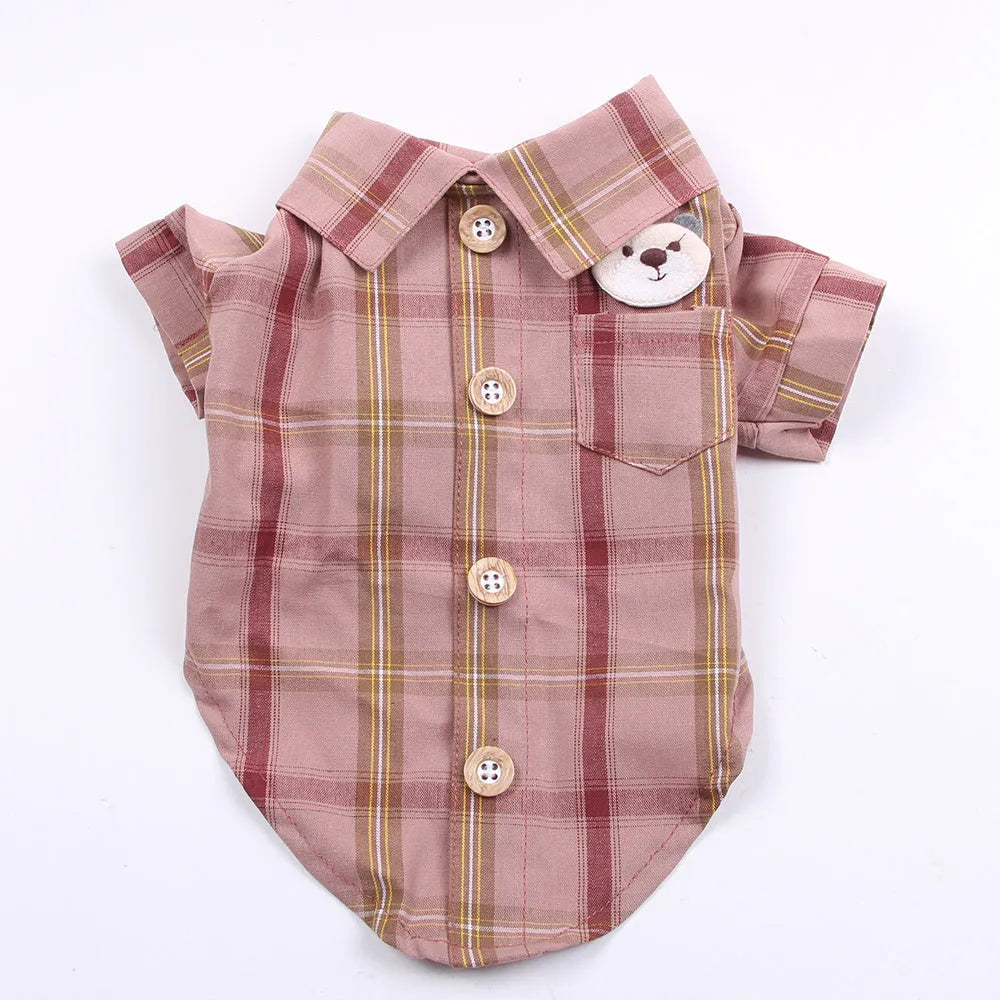 Pet shirt in soft cotton with two feet design, available in blue, red, and rice brown for dogs and cats