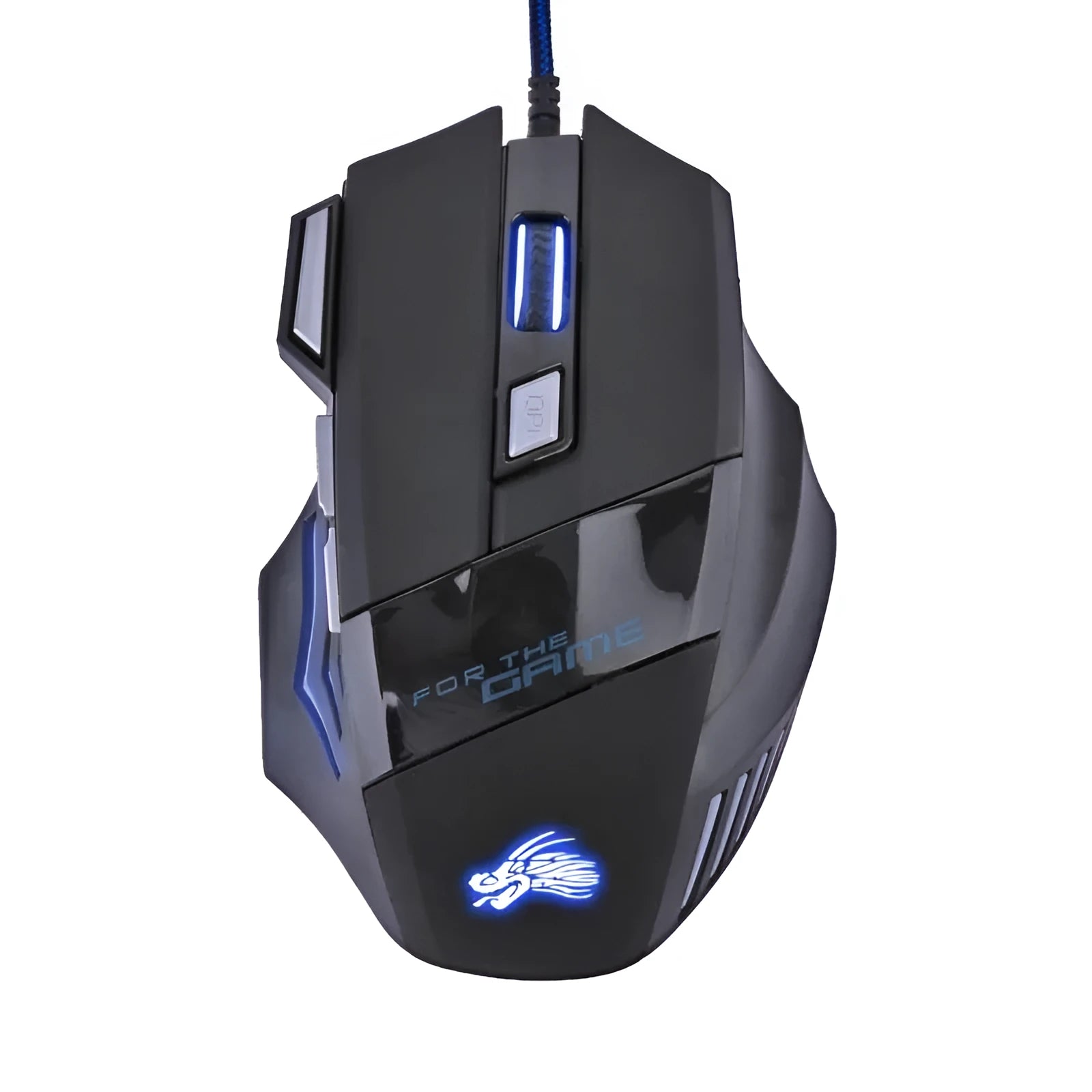 Black wired USB gaming mouse X3-6 key with colourful LED lights and Tyrannosaurus Rex style pattern