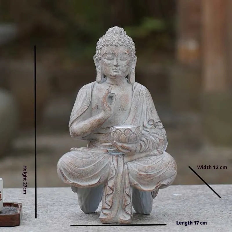 Solar lamp Chinese style lotus Buddha statue resin garden decoration 27cm with colour options A and B