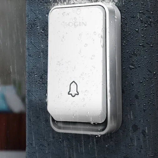 White wireless doorbell button and plug-in receiver with 150m range and four volume levels