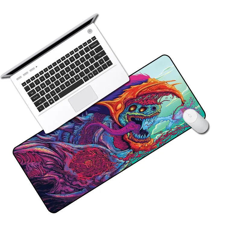 Oversized mouse pad with cloth surface, rubber base, locking edge, available in sizes 30x60cm to 40x90cm and 2mm or 3mm thickness
