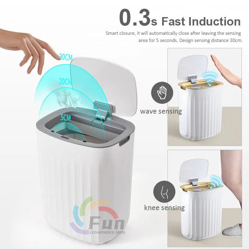 Smart induction trash can 16L white ABS automatic lid dustbin with sensor