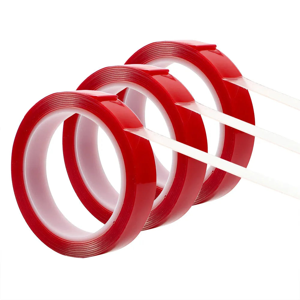 Transparent acrylic foam double-sided tape 3m long in 8mm width on a white background