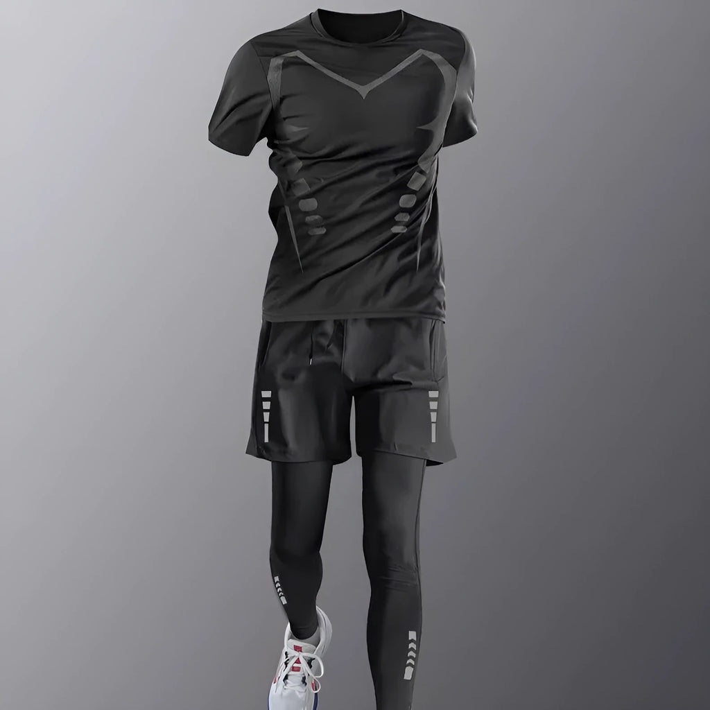 Men's quick-dry tight fit long sleeve training t-shirt in a sports three-piece set colour