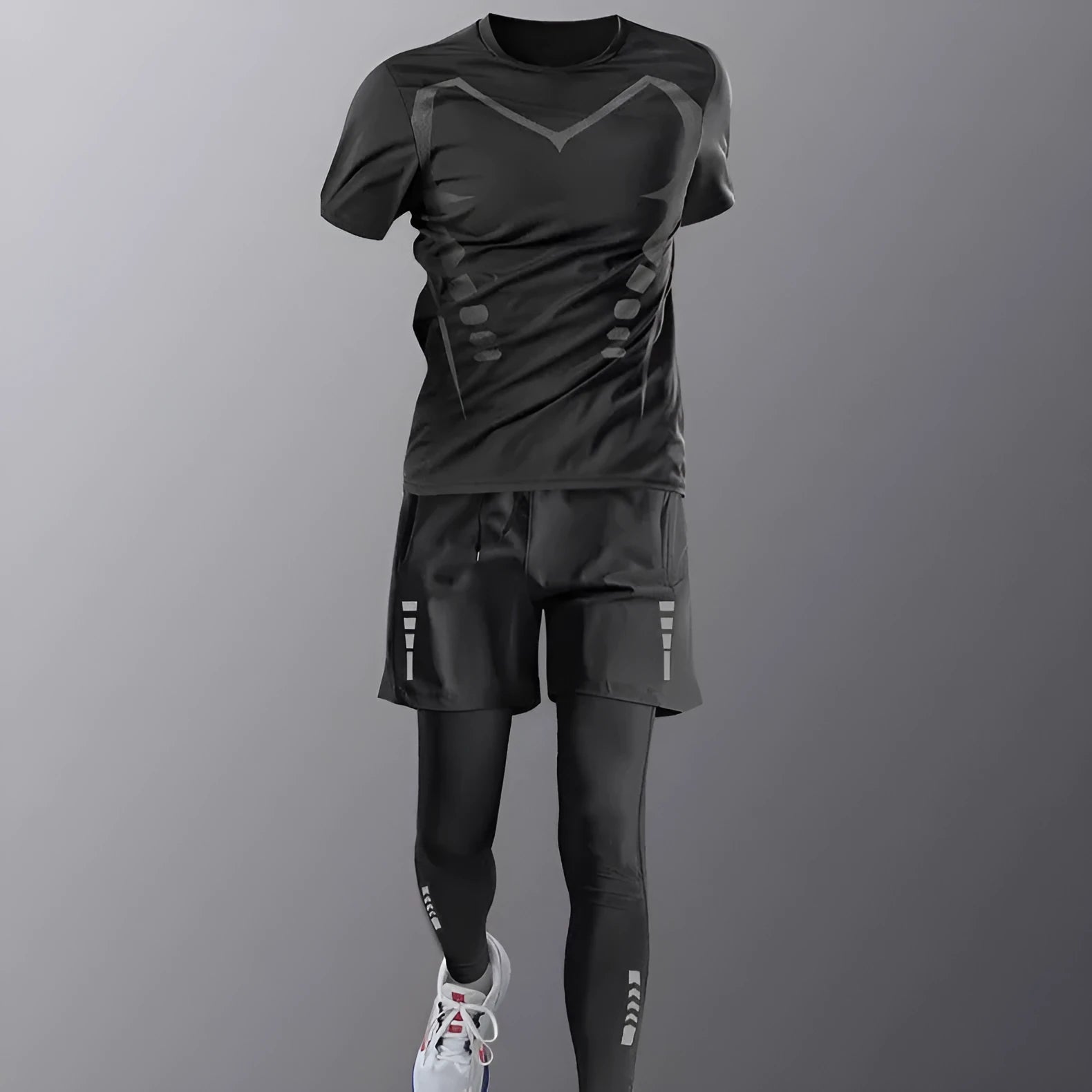 Men's quick-dry tight fit long sleeve training t-shirt in a sports three-piece set colour
