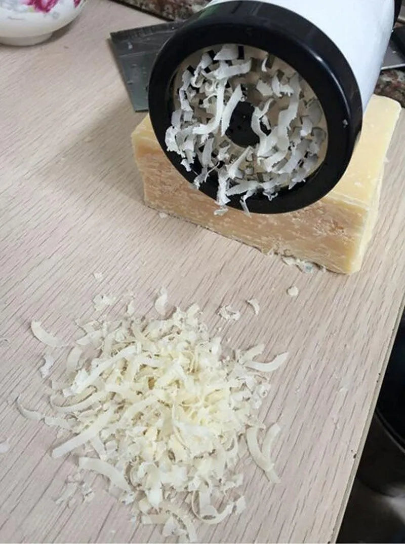 Stainless steel rotary cheese grater with 2 blades, black and white, 17 x 7.3cm handheld chocolate grinder