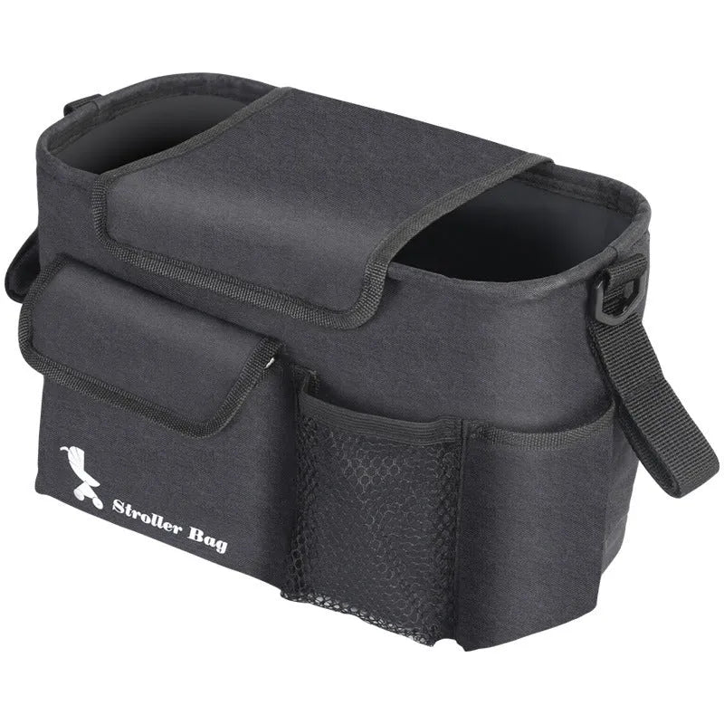 Black baby carriage bag made from 300D snowflake material with pearl cotton padding, measuring 18x30x15cm