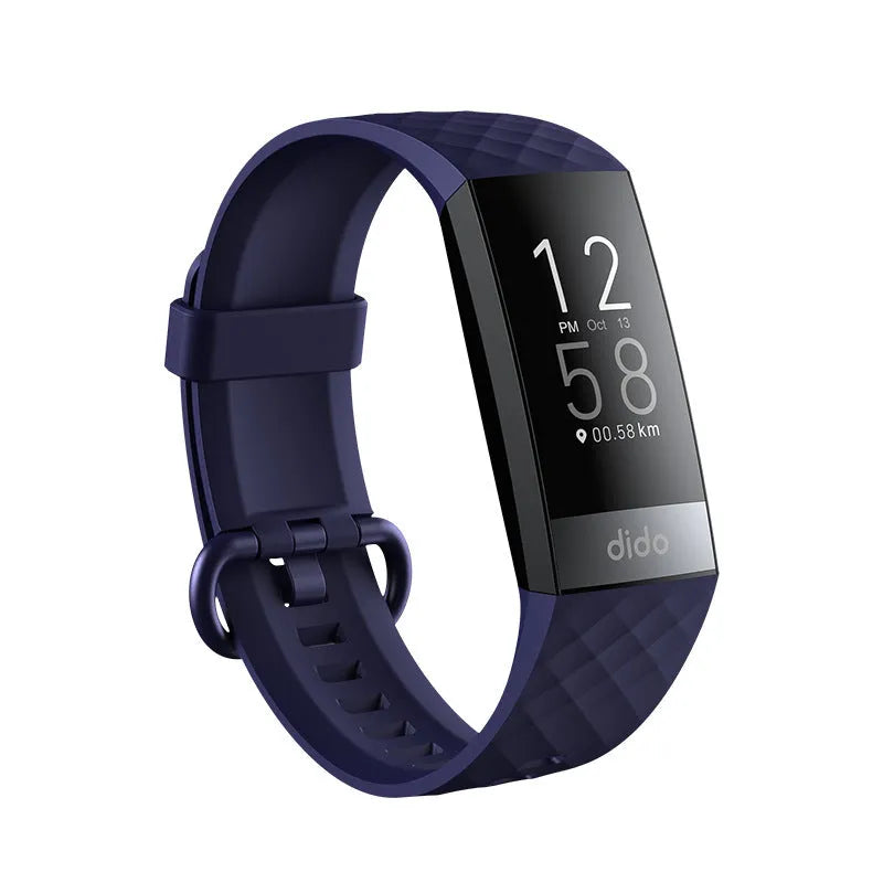 Y6 Black smart health bracelet with touchscreen displaying blood pressure and ECG graphs on a wrist.