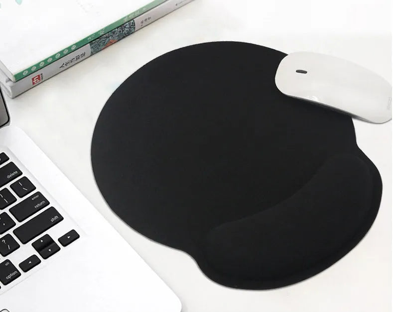 Black ergonomic wrist rest set with memory foam, non-slip natural rubber base, keyboard and mouse pads on desk