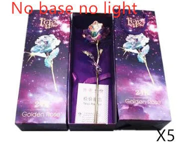 24K luminous gold rose flower set in gift box with tote bag, handmade plastic bouquet non-fade artificial roses