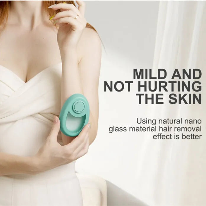 CJEER flat crystal hair removal device in green, purple or black with metal finger ring.
