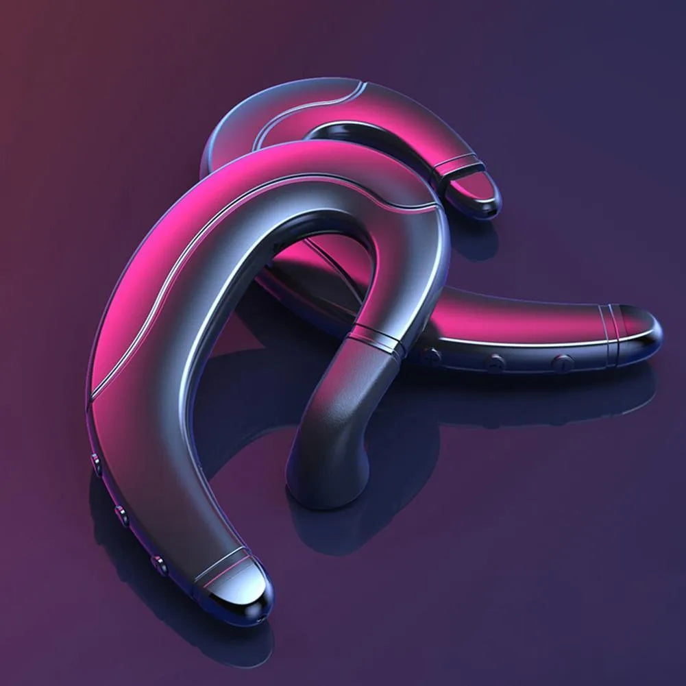 A single-ear bone conduction Bluetooth earphone for drivers in black, blue, or red.