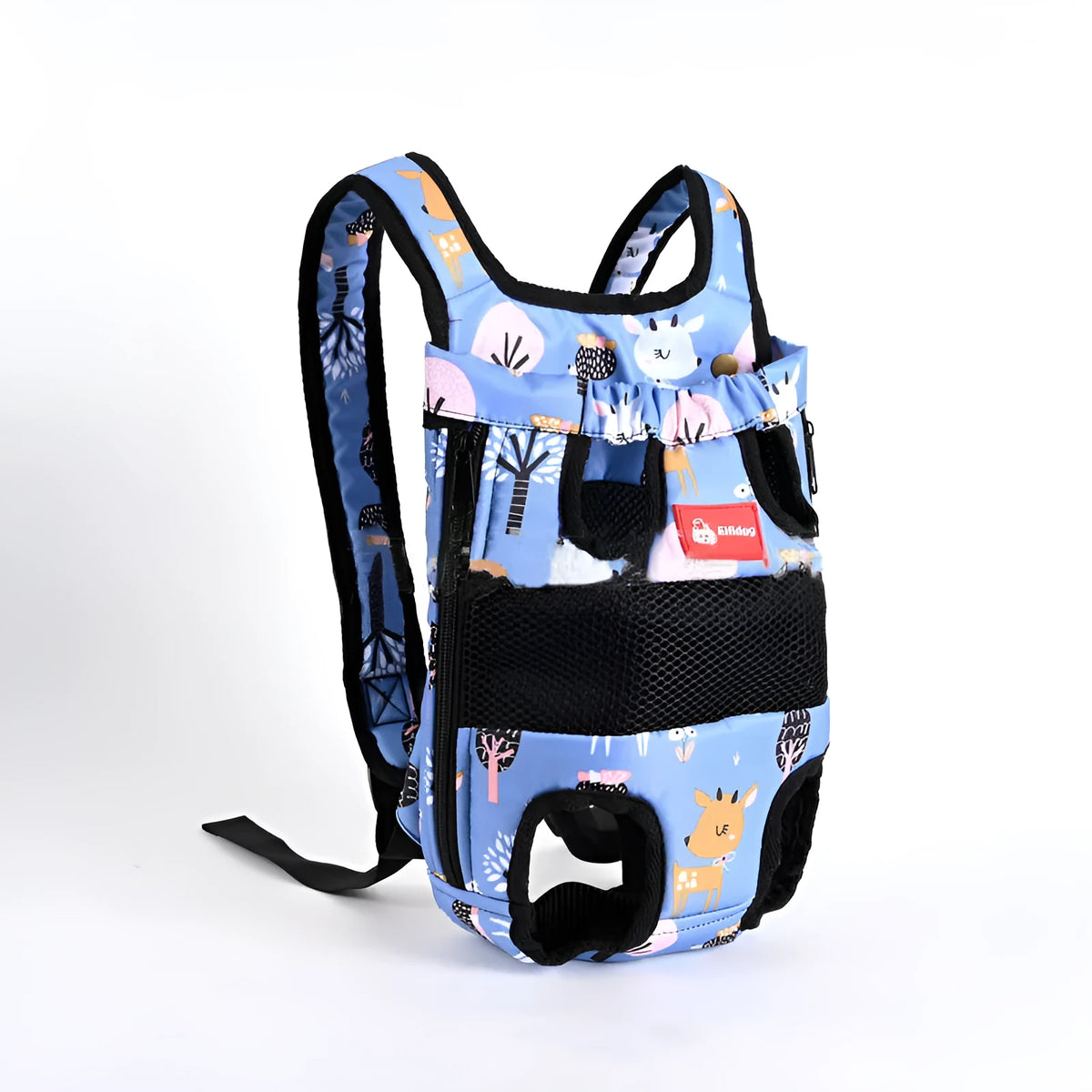 Fawn blue nylon pet backpack with animal pattern for small to large dogs and cats, S M L sizes