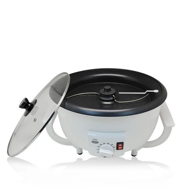 White oblate-shaped coffee bean roasting machine with 750g capacity