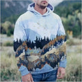 Printed super flexible men's hoodie in Grey polyester fleece, front view