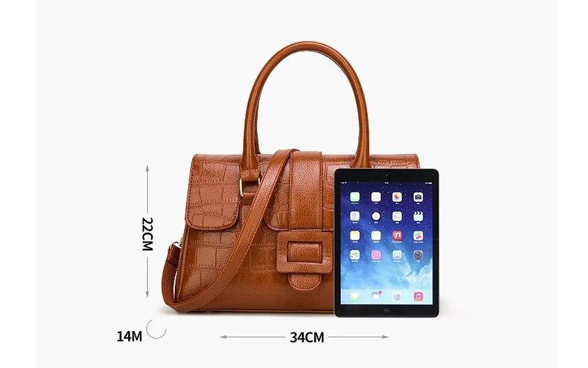 Women's Noble handbag PU crocodile pattern crossbody shoulder bag with magnetic buckle multi-compartment