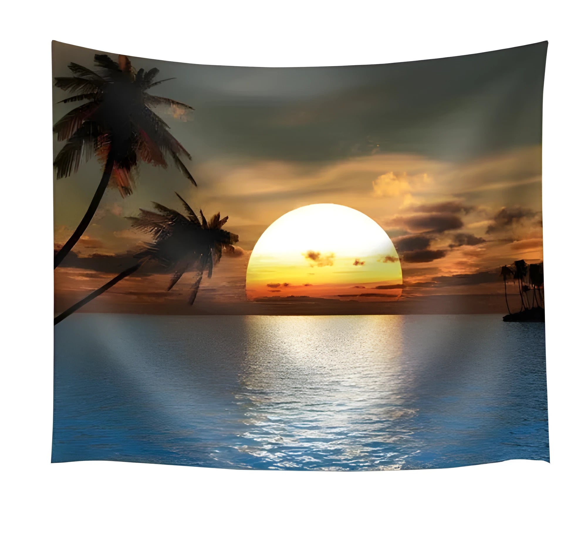 Sunset Beach Tapestry wall hanging by Pumelo Tree in polyester, three size options including 150x100cm