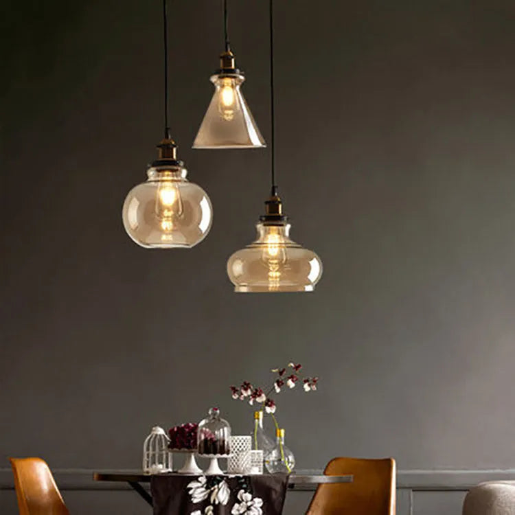Nordic retro minimalist glass fishing-line chandelier with LED light for dining room
