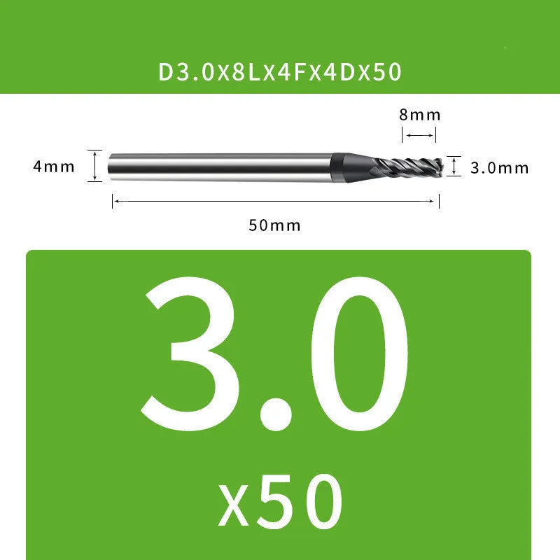 Tungsten steel 4-flute ball end mill tool for 1-12mm diameter milling