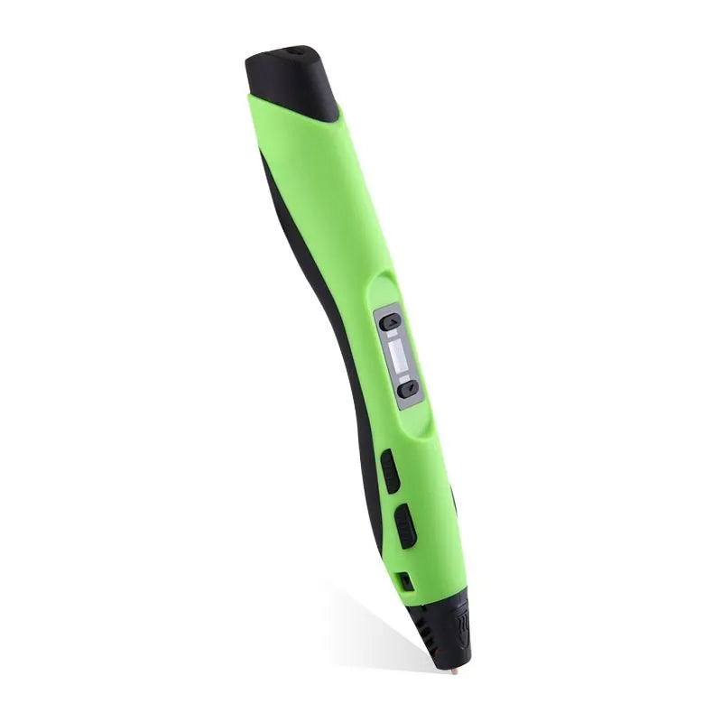 3D painting graffiti pen in black plastic, 180mm long, on a flat surface with coloured filament