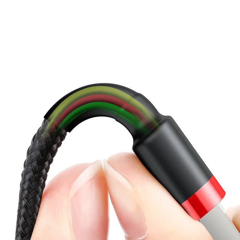 USB-C to Lightning fast charging cable for iPhone with braided nylon in red, black, gold, and grey colours