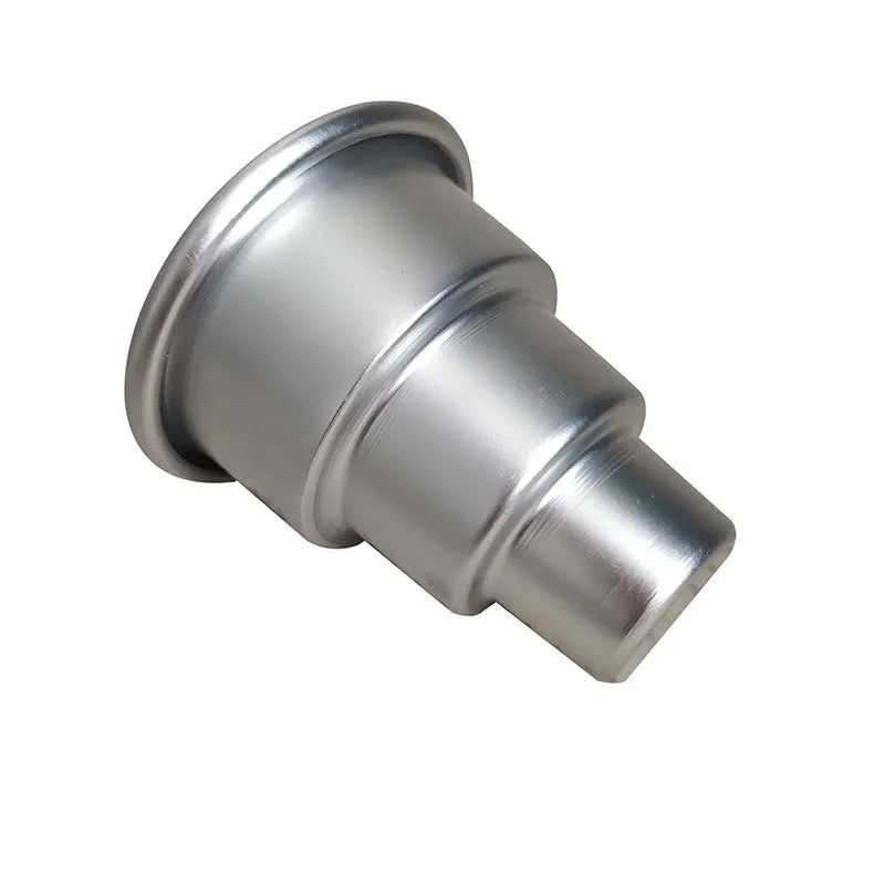 Silver aluminium alloy cake mould with three layered pudding cup cavities